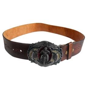 Vintage 1987 Bergamot “Live to Ride – Ride to Live” Belt Buckle + Leather Belt